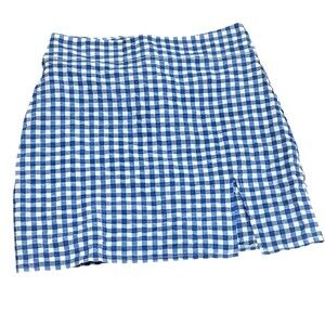 ROMWE Skirt Womens Size S Blue & White Gingham Check Mini Side Slit Casual